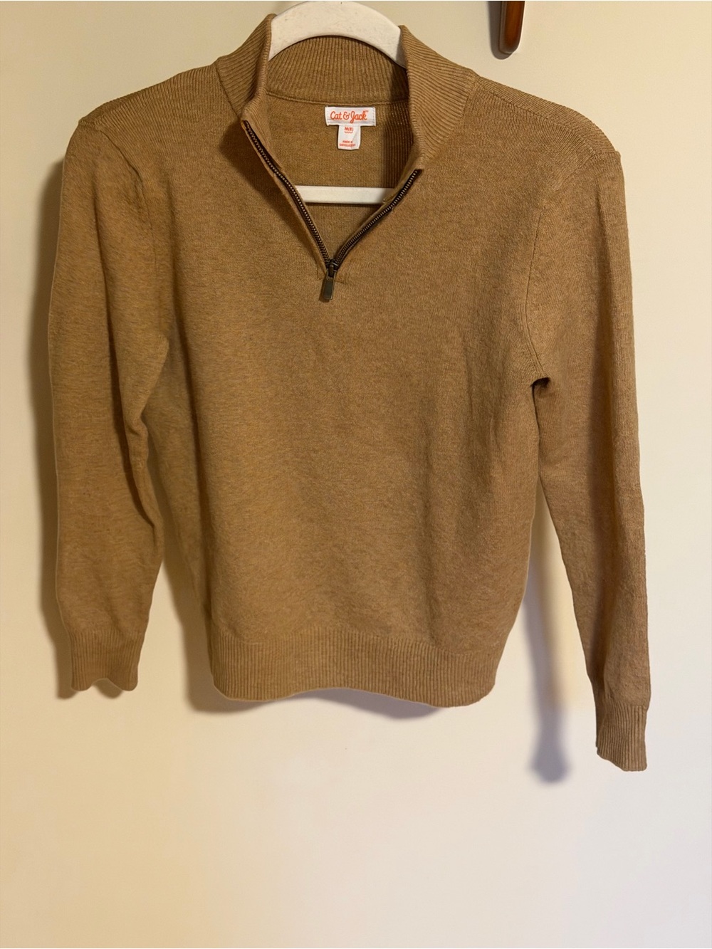 Boy’s Zip-Neck Sweater in Heather Camel Brown